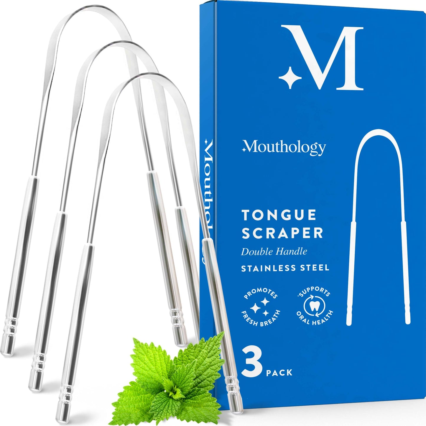 Mouthology Tongue Scraper for Adults (2 Pack), Reduce Bad Breath, Metal Tongue Scraper, Tongue Cleaner, Tongue Scraper, Stainless Steel Tongue Scraper, Tongue Cleaner for Adults, Tongue Scrubber