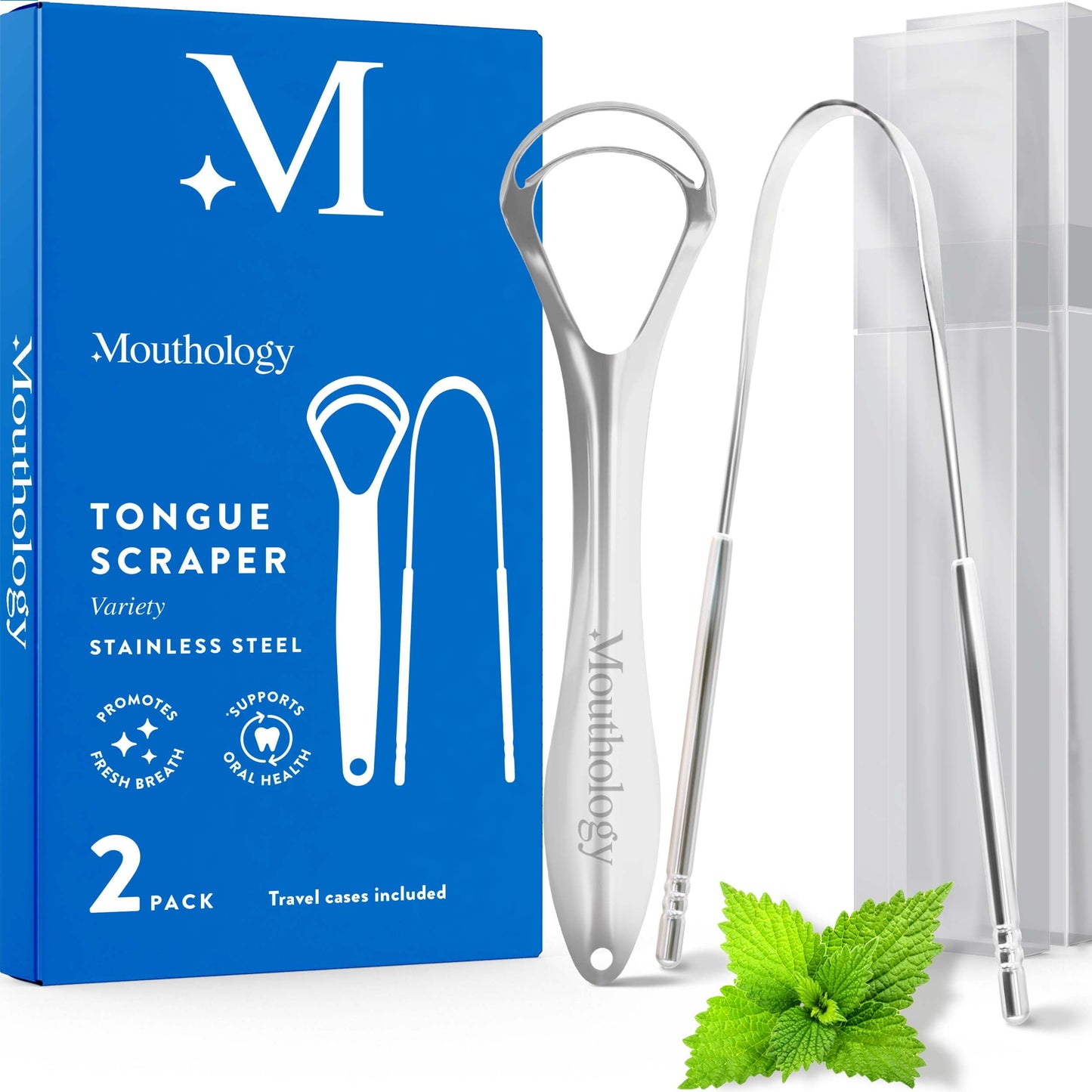 Mouthology Tongue Scraper for Adults (2 Pack), Reduce Bad Breath, Metal Tongue Scraper, Tongue Cleaner, Tongue Scraper, Stainless Steel Tongue Scraper, Tongue Cleaner for Adults, Tongue Scrubber