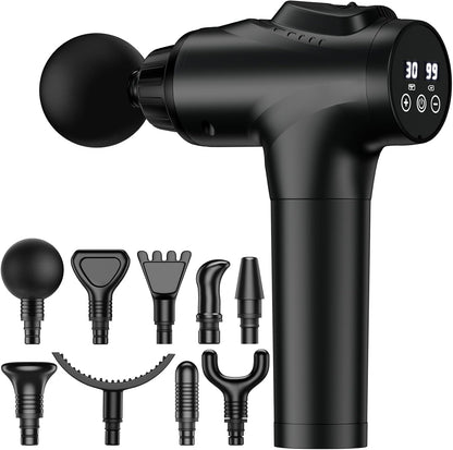 Massage Gun, Muscle Massage Gun for Athletes Handheld Electric Deep Tissue Back Massager, Percussion Massage Device for Pain Relief with 30 Speed Levels 9 Heads