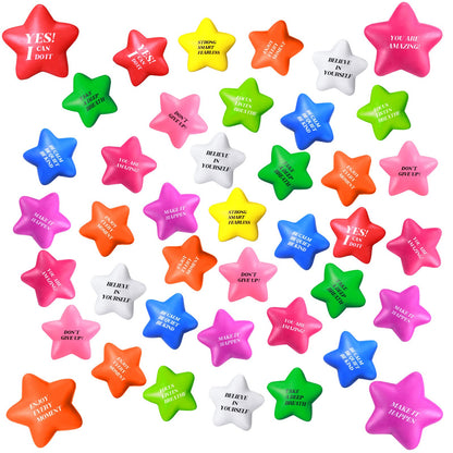 Sotiff 100 Pack Star Stress Balls Bulk Stress Relief Balls with Motivational Quotes Mini Inspirational Foam Party Favors Gifts for Kids Adults Anger Fidget Relief Exercise(Fresh Colors)