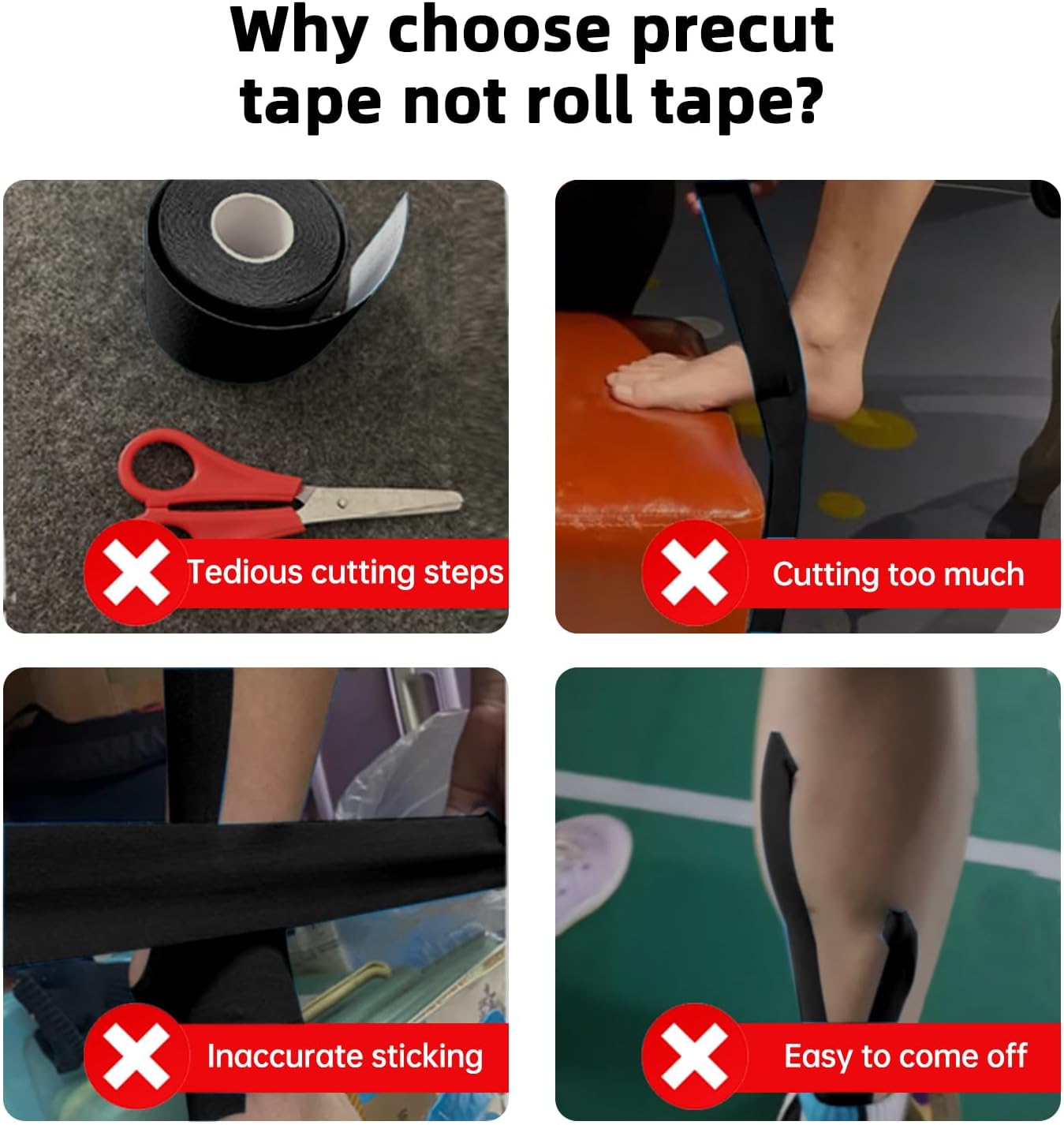 IEADEN Precut Kinesiology Tape for Knees, 10 Pcs - Knee Support & Stability, Knee Pain Relief Athletic Tape - Waterproof & Elastic, Breathable Hypoallergenic Latex-Free Tape, Black