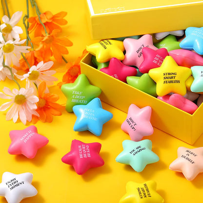 Sotiff 100 Pack Star Stress Balls Bulk Stress Relief Balls with Motivational Quotes Mini Inspirational Foam Party Favors Gifts for Kids Adults Anger Fidget Relief Exercise(Fresh Colors)