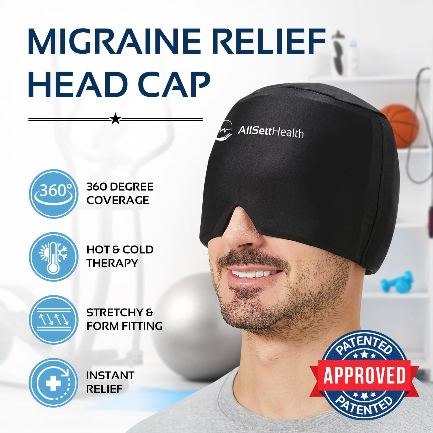 Patented Form Fitting Migraine Relief Ice Head Wrap | Headache and Migraine Hat | Hot and Cold Therapy for Puffy Eyes, Tension, Sinus and Stress Relief