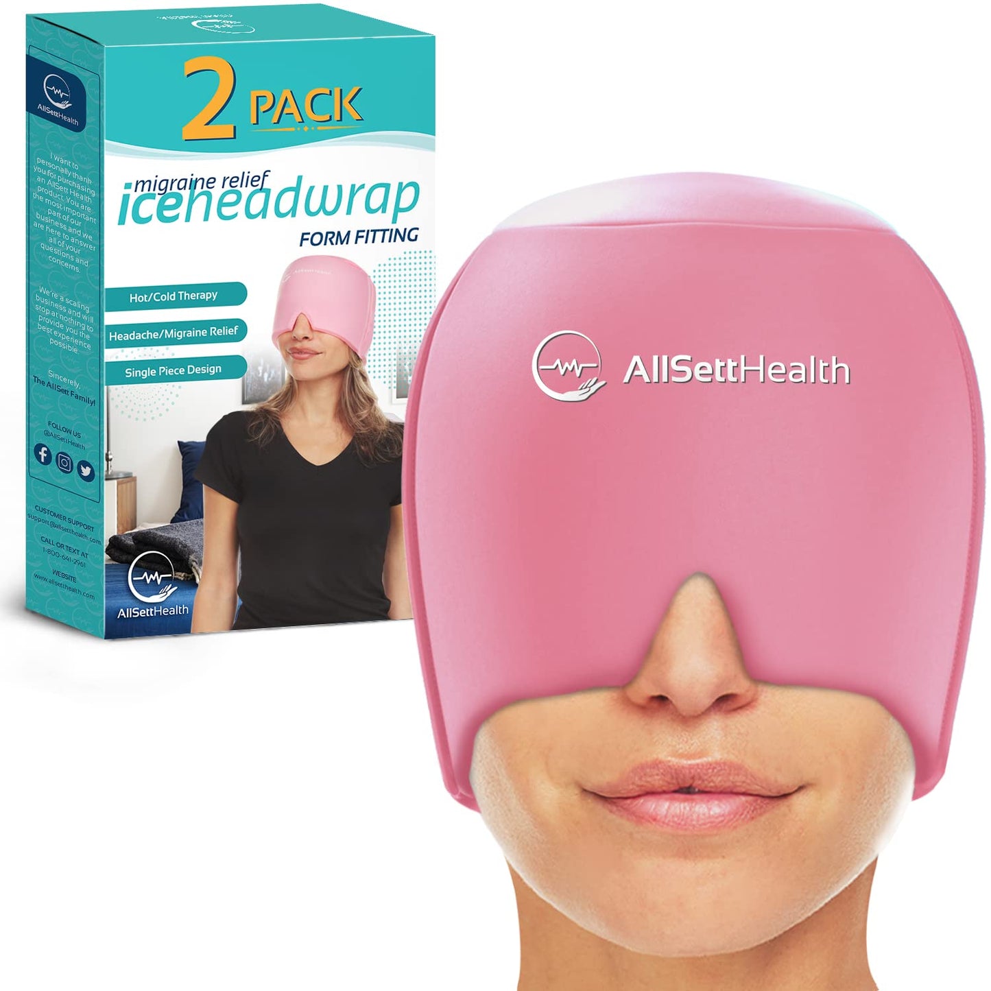 Patented Form Fitting Migraine Relief Ice Head Wrap | Headache and Migraine Hat | Hot and Cold Therapy for Puffy Eyes, Tension, Sinus and Stress Relief