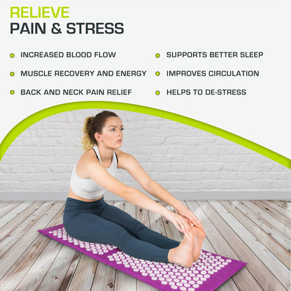 Acupressure Mat and Pillow Set for Back/Neck Pain Relief and Muscle Relaxation, Large - Gray/Gray