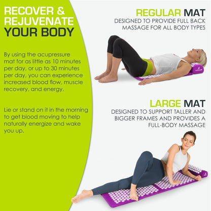 Acupressure Mat and Pillow Set for Back/Neck Pain Relief and Muscle Relaxation, Large - Gray/Gray