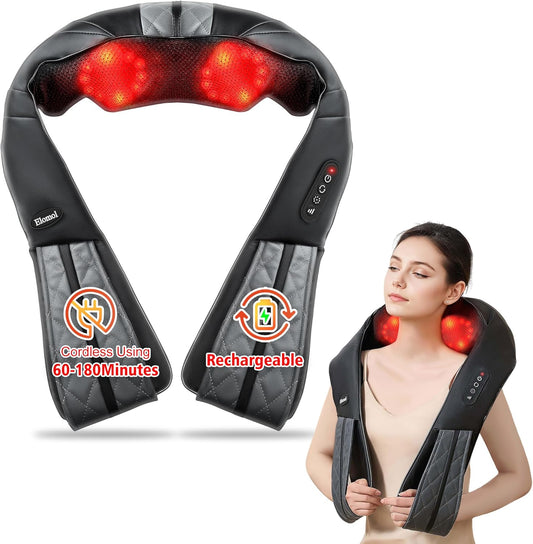 Neck Shoulder Massager with Heat - Cordless Back and Neck Massage Pain Relief Deep 5D Tissue Shiatsu Kneading Massager for Shoulder Back Leg Gifts for Mom Dad Men Women Her Him