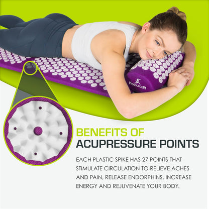Acupressure Mat and Pillow Set for Back/Neck Pain Relief and Muscle Relaxation, Large - Gray/Gray